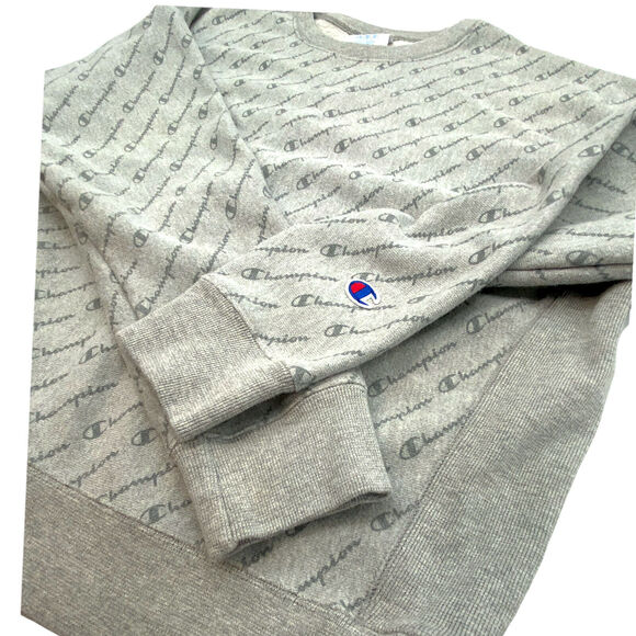 VTG Champion Reverse Weave Sweatshirt XL All Over Spellout Gray Crewneck Street - Picture 6 of 12